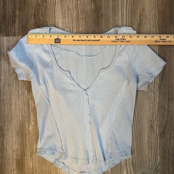 Altar'd State Baby Blue Crop Fitted Short Sleeve Blouse Womens Size Small Summer - Picture 3 of 8